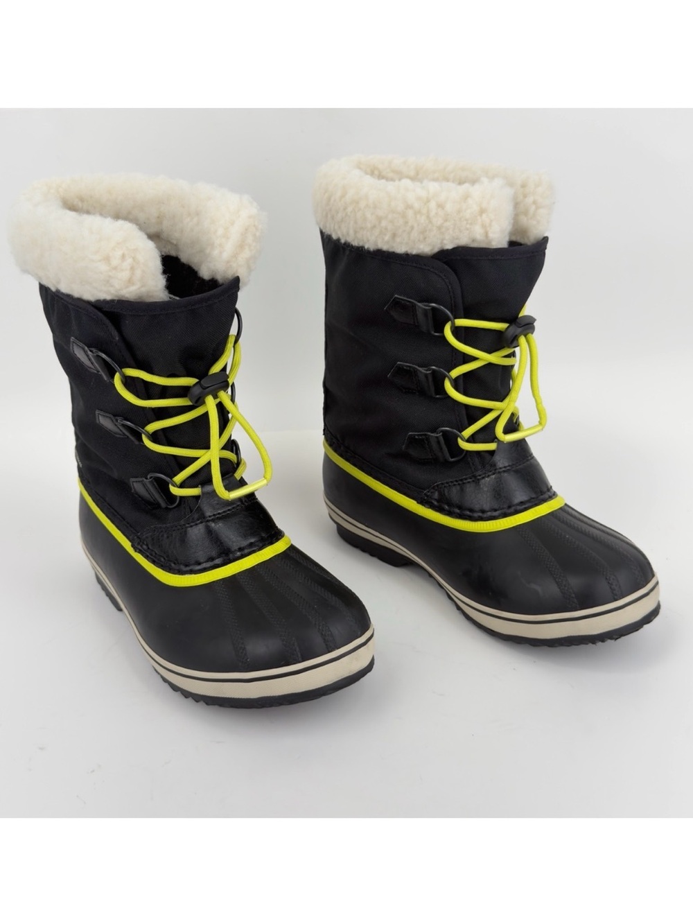 Sorel Yoot Pac Nylon Waterproof Snow Boots Big Kids Youth 5 Black Neon NY5191
